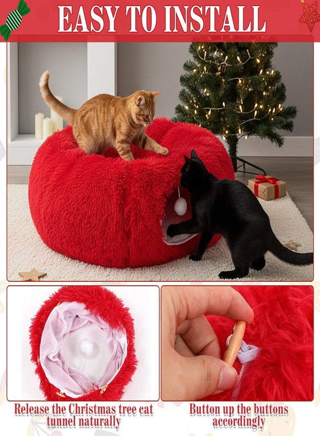 SilTriangle Cat Tunnel with Cat Bed for Indoor Cats Large Soft Plush Donut Tunnel Multifunctional 36 Circle Donut Tube Bed with Central Mat for Cats Puppy Rabbit Kitten Gifts(Red) - Image 4